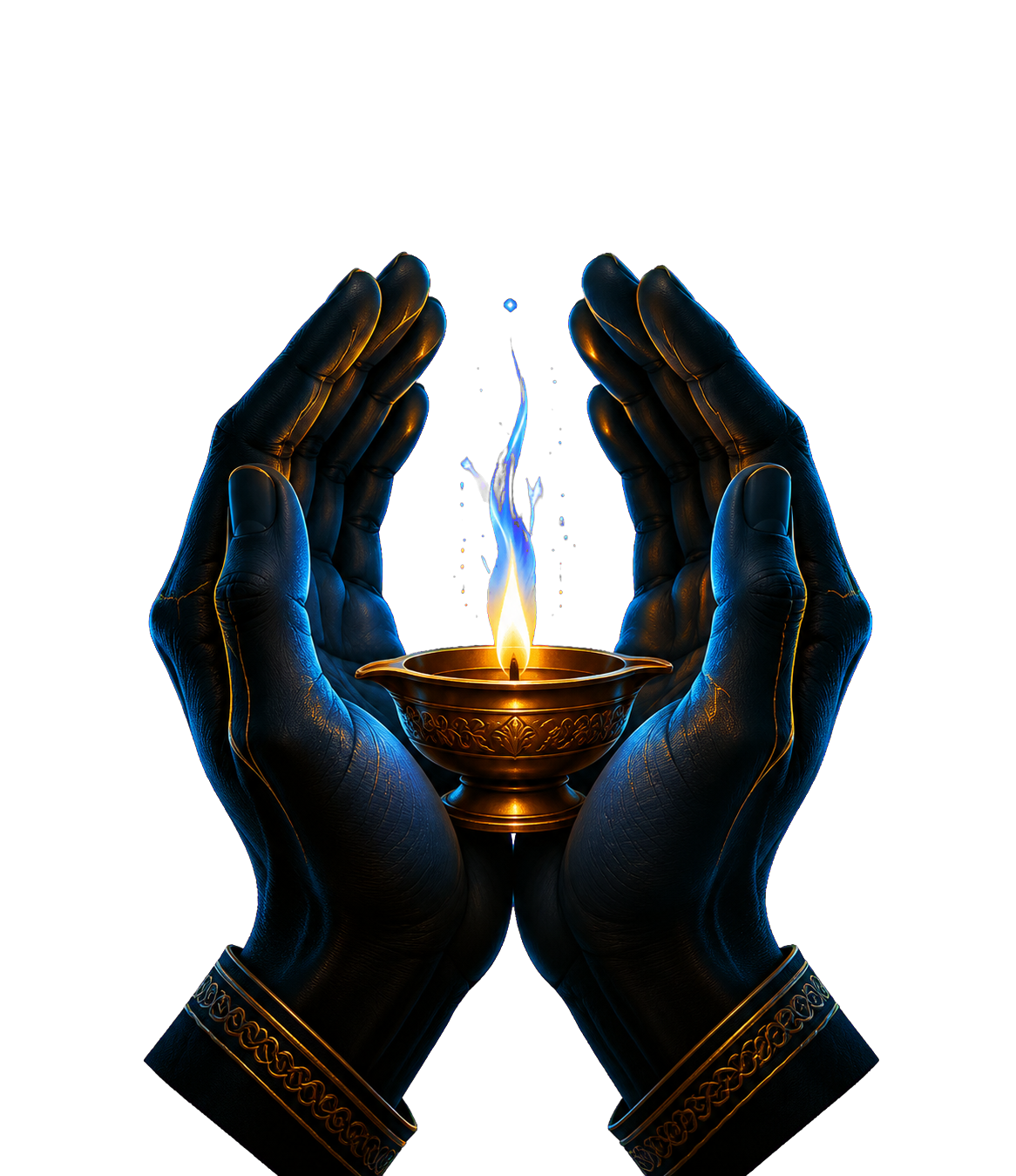 Hands protecting a traditional lamp